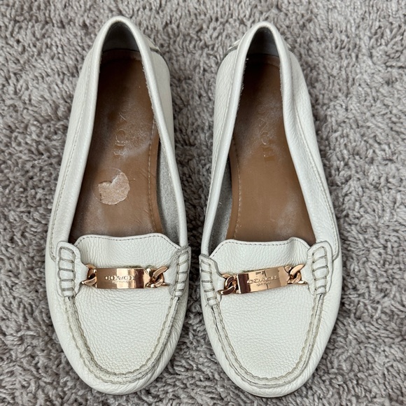 Coach Cream Leather Loafers with Gold Accent - Picture 1 of 5